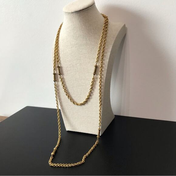 Vintage Freirich Signed 60” Gold Tone Elongated Filigree Bar Link Rope Chain - Picture 7 of 16